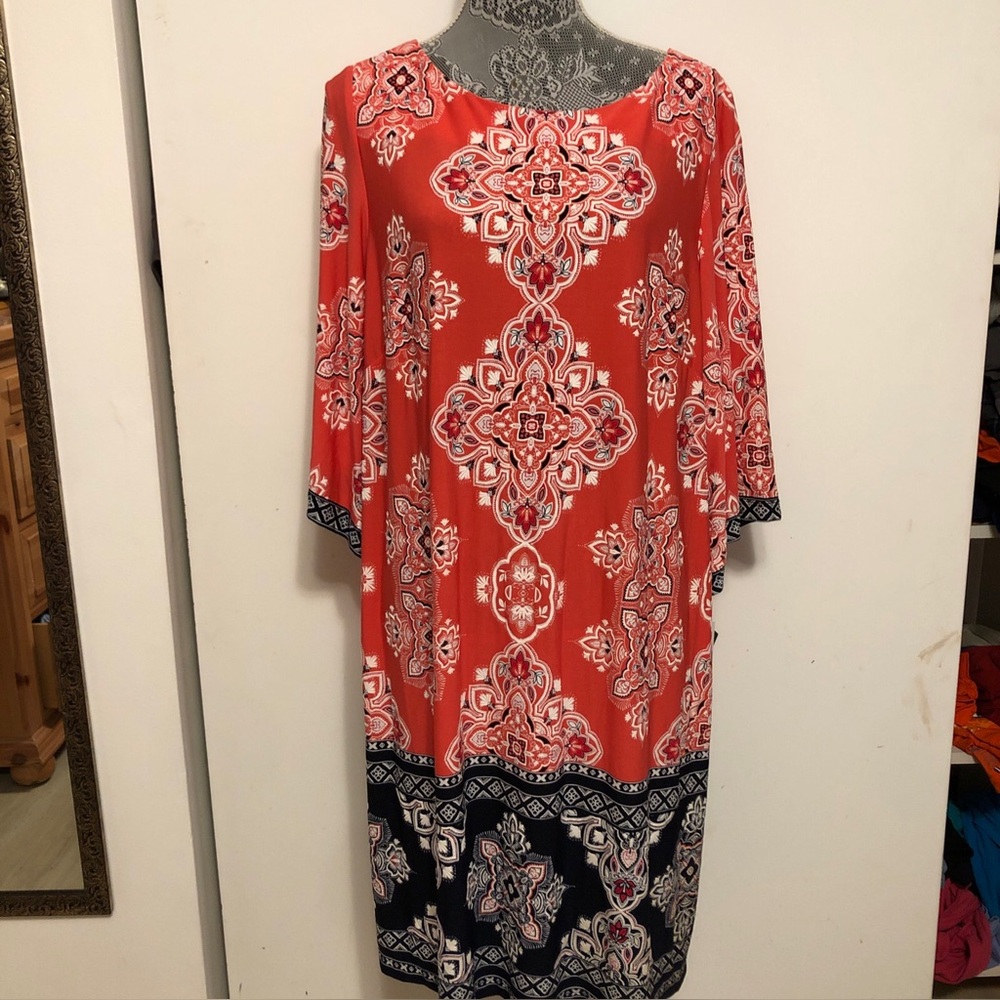 Red Paisley Print Shift Dress - Women Sandra Darren Dress Women's 16 w